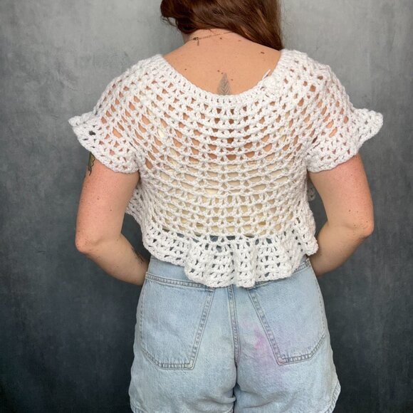 Handmade Crochet White‎ Beach Top Size Small - Picture 4 of 5